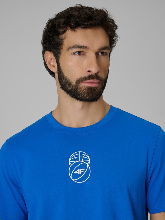 Męski t-shirt z nadrukiem 4F 4FWSS26TTSHM3328 - niebieski