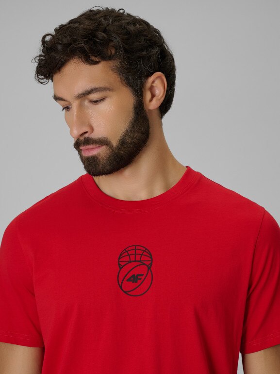 Męski t-shirt z nadrukiem 4F 4FWSS26TTSHM3328 - czerwony