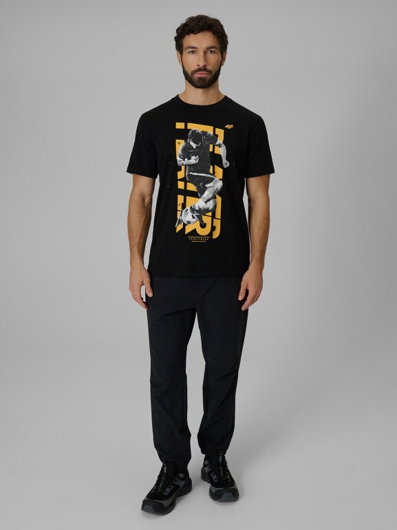 Męski t-shirt z nadrukiem 4F 4FWSS26TTSHM3330 - czarny