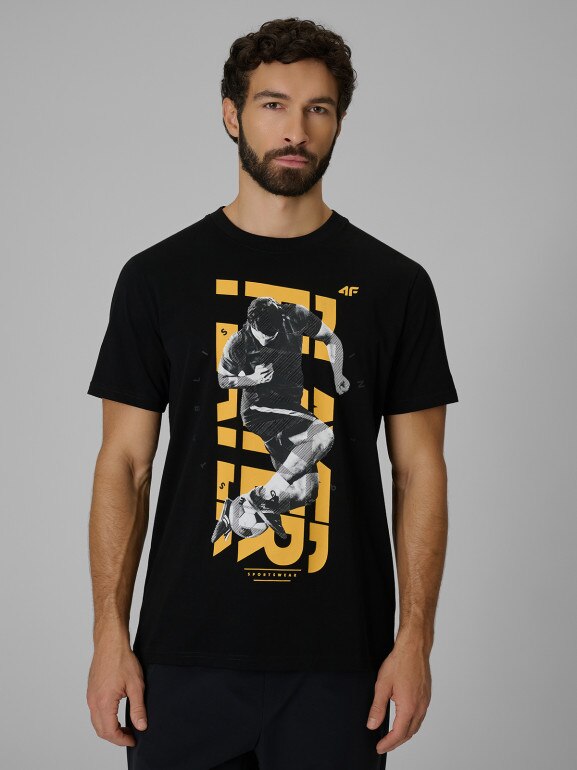 Męski t-shirt z nadrukiem 4F 4FWSS26TTSHM3330 - czarny