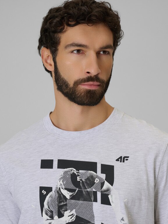 Męski t-shirt z nadrukiem 4F 4FWSS26TTSHM3330 - szary