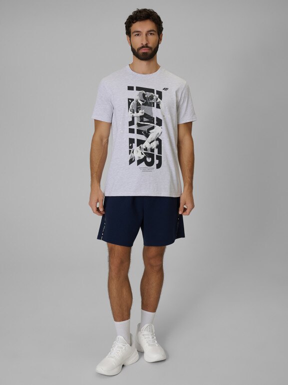 Męski t-shirt z nadrukiem 4F 4FWSS26TTSHM3330 - szary