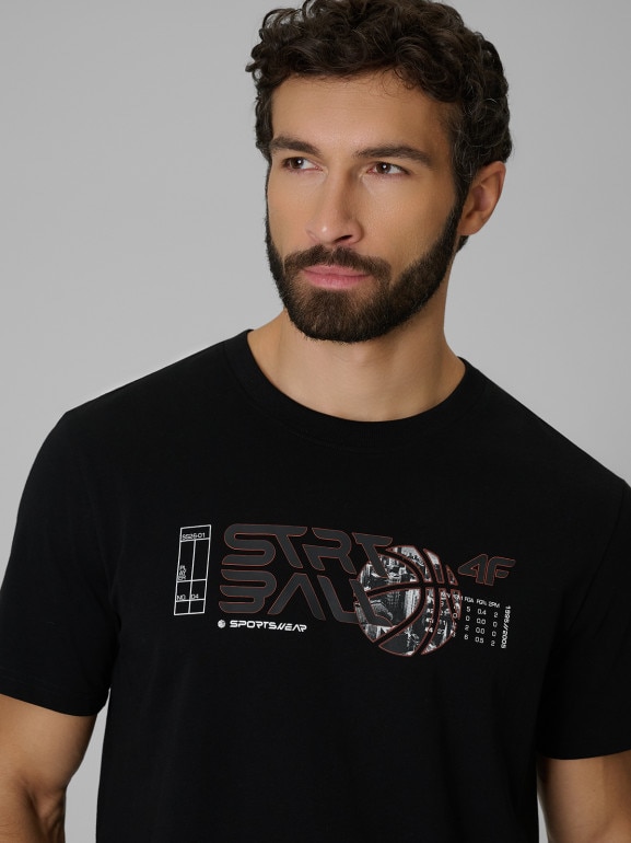 Męski t-shirt z nadrukiem 4F 4FWSS26TTSHM3331 - czarny