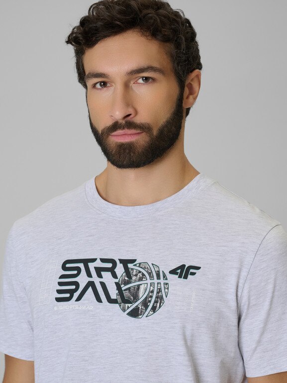 Męski t-shirt z nadrukiem 4F 4FWSS26TTSHM3331 - szary