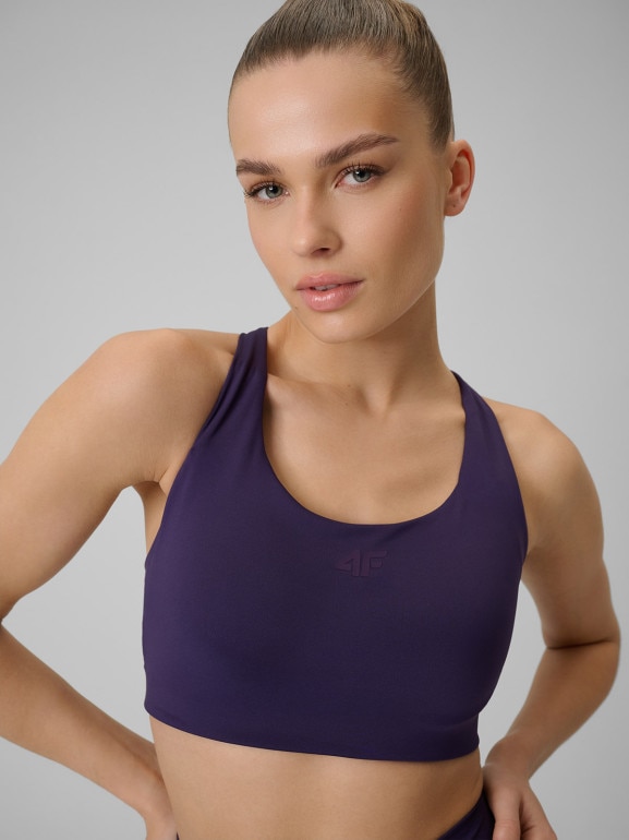 Damski biustonosz treningowy 4F 4FWSS26USBAF222 - fioletowy