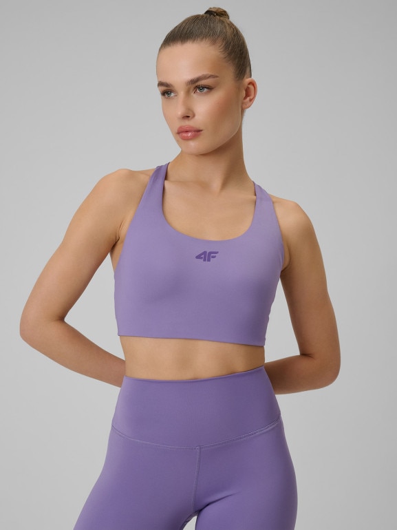 Damski biustonosz treningowy 4F 4FWSS26USBAF222 - fioletowy