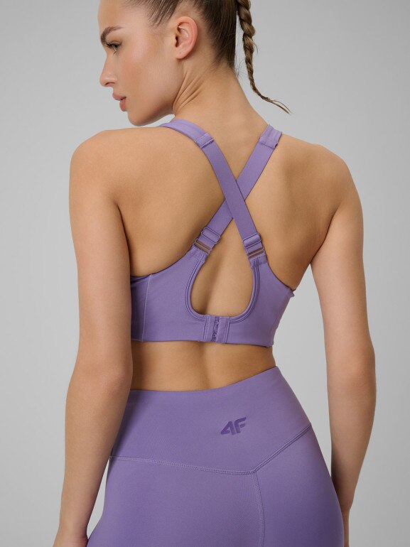 Damski biustonosz treningowy 4F 4FWSS26USBAF222 - fioletowy