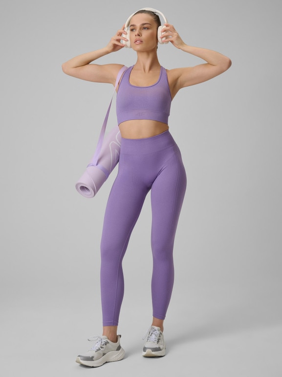 Damski biustonosz treningowy 4F 4FWSS26USBAF242 - fioletowy