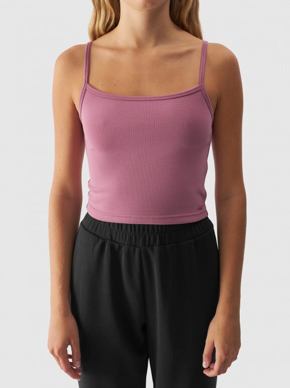 Damski crop-top 4F 4FWAW24TSLEF107 - różowy