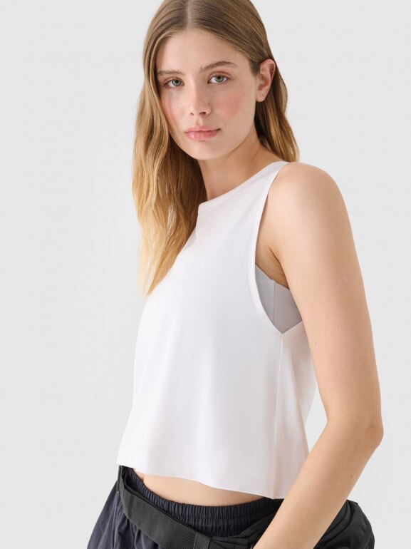 Damski crop top 4F 4FRAW24TSLEF183 - biały