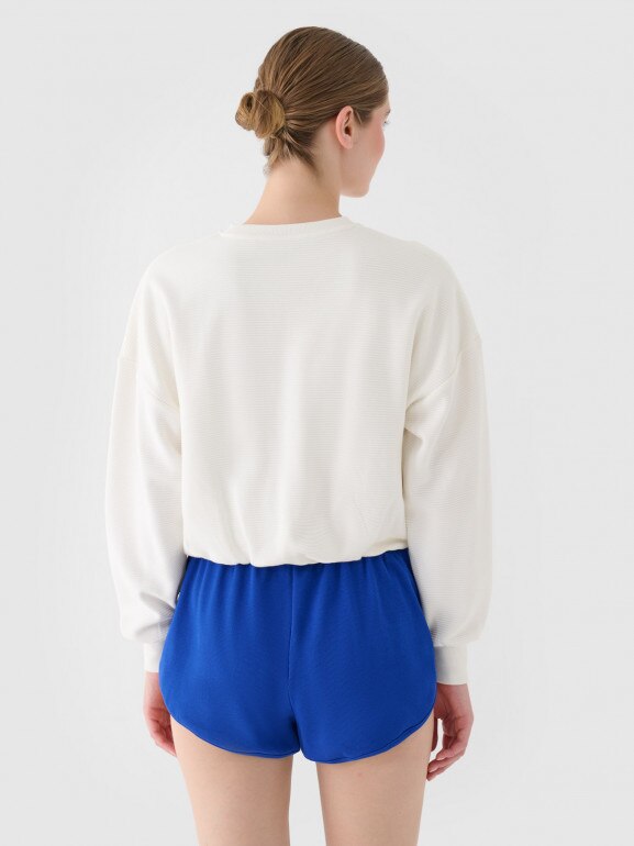 Damska bluza dresowa nierozpinana bez kaptura 4F 4FRSS24TSWSF2027 - biała 