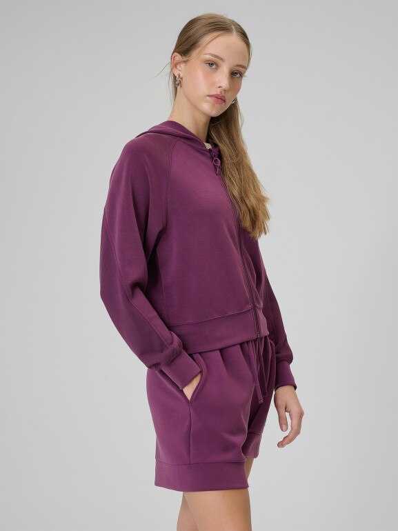 Damska bluza dresowa rozpinana z kapturem 4F 4FWSS26TSWSF2178 - fioletowa