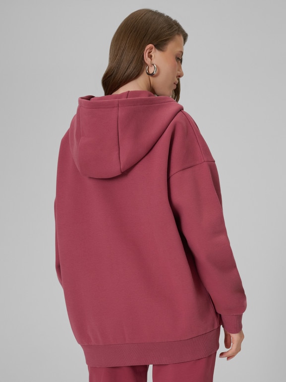 Damska bluza dresowa rozpinana z kapturem 4F 4FRSS26TSWSF2780 - burgundowa