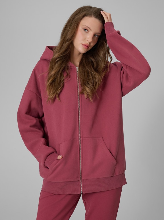 Damska bluza dresowa rozpinana z kapturem 4F 4FRSS26TSWSF2780 - burgundowa