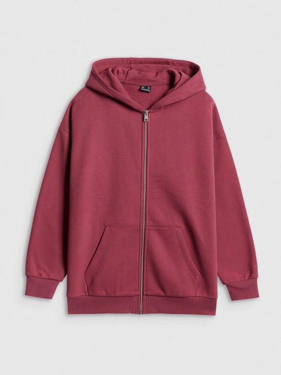 Damska bluza dresowa rozpinana z kapturem 4F 4FRSS26TSWSF2780 - burgundowa