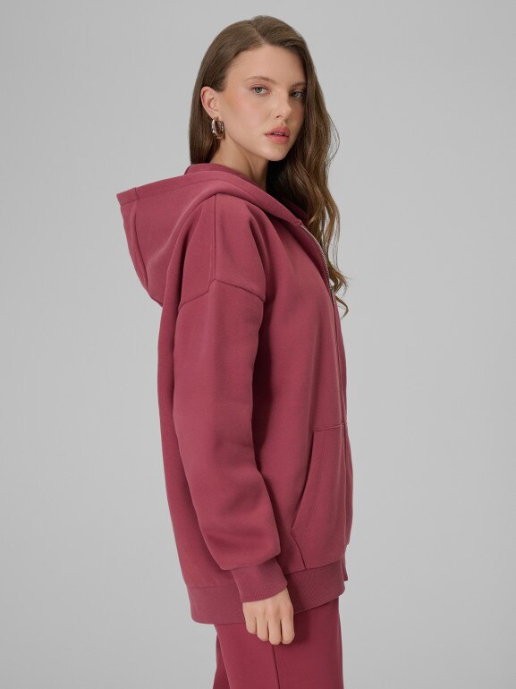 Damska bluza dresowa rozpinana z kapturem 4F 4FRSS26TSWSF2780 - burgundowa