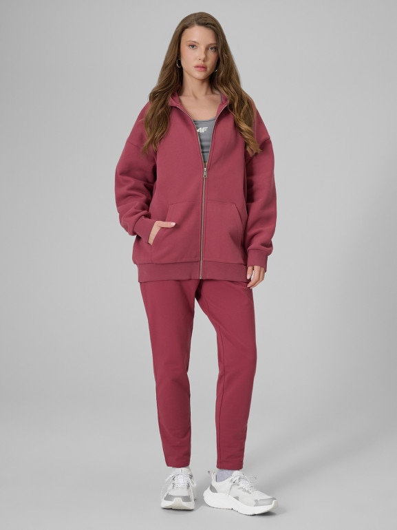Damska bluza dresowa rozpinana z kapturem 4F 4FRSS26TSWSF2780 - burgundowa