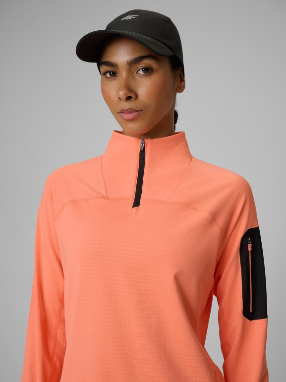 Damska bluza trekkingowa slim 4F 4FWSS26TFSWF642 - pomarańczowa
