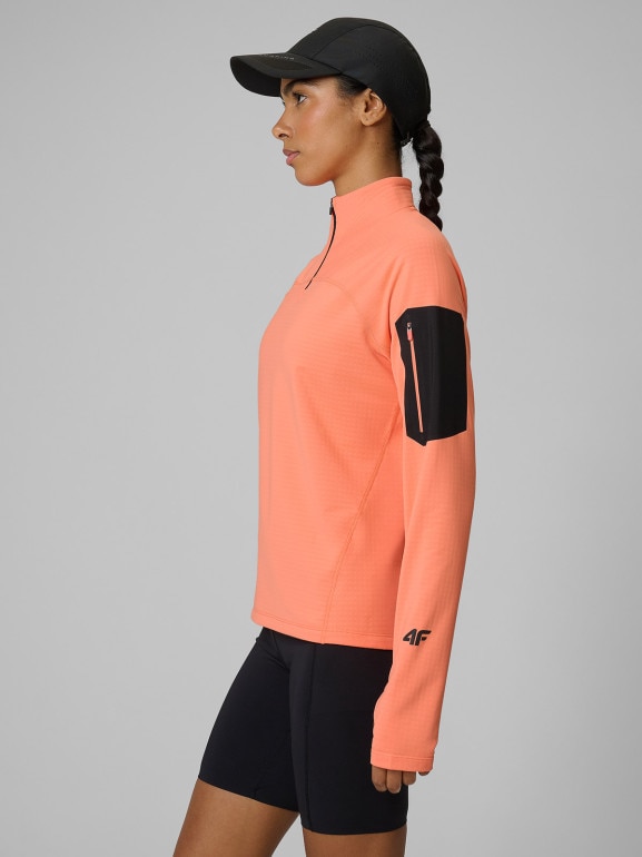Damska bluza trekkingowa slim 4F 4FWSS26TFSWF642 - pomarańczowa