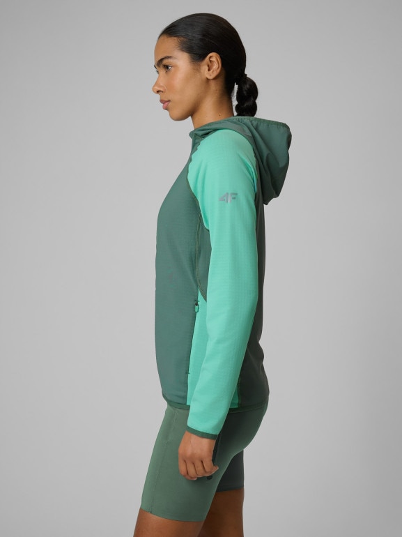 Damska bluza trekkingowa z kapturem 4F 4FWSS26TFSWF641 - zielona