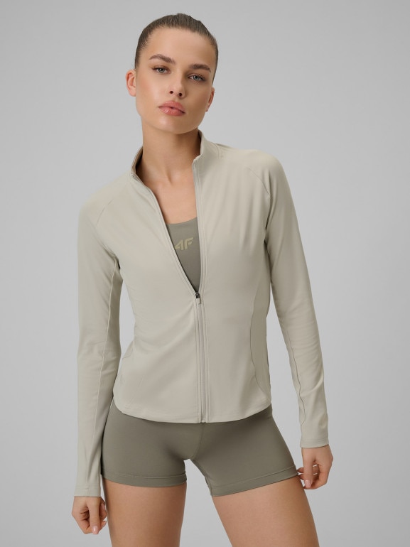 Damska bluza treningowa slim 4F 4FWSS26TFSWF0850 - beżowa