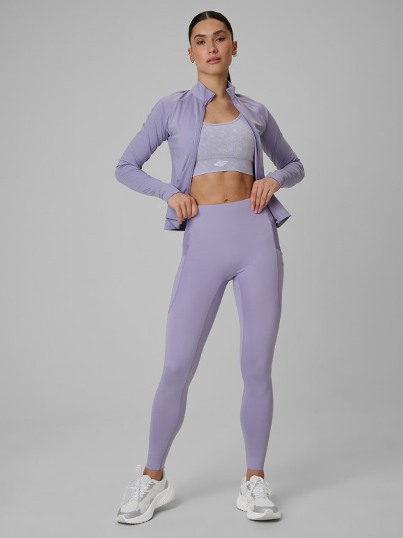 Damska bluza treningowa slim 4F 4FWSS26TFSWF645 - fioletowa