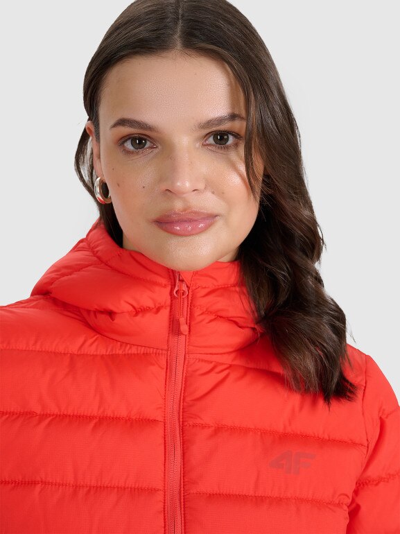 Damska kurtka puchowa pikowana 4F 4FWAW25TDJAF580 - czerwona