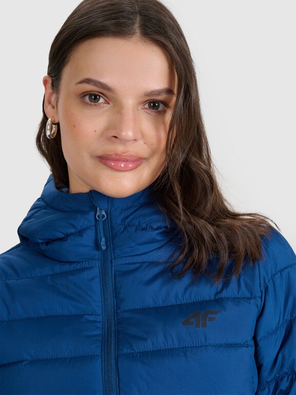 Damska kurtka puchowa pikowana 4F 4FWAW25TDJAF580 - granatowa