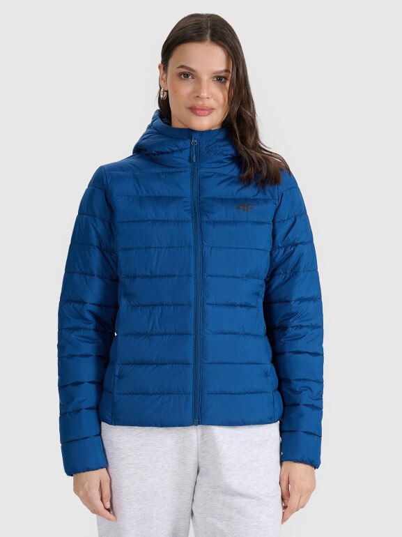 Damska kurtka puchowa pikowana 4F 4FWAW25TDJAF580 - granatowa