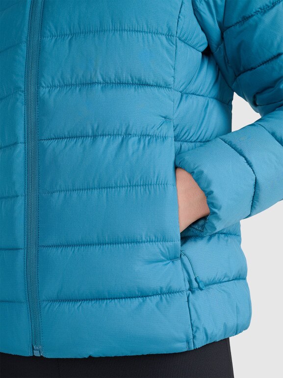 Damska kurtka puchowa pikowana 4F 4FWAW25TDJAF580 - turkusowa