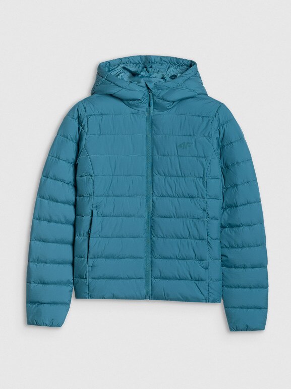 Damska kurtka puchowa pikowana 4F 4FWAW25TDJAF580 - turkusowa