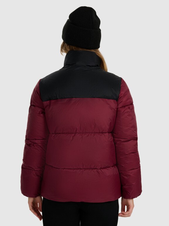 Damska kurtka puchowa pikowana 4F 4FWAW25TDJAF581 - bordowa