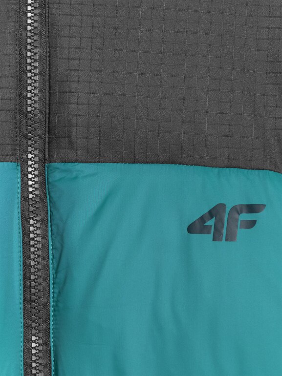 Damska kurtka puchowa pikowana 4F 4FWAW25TDJAF581 - turkusowa