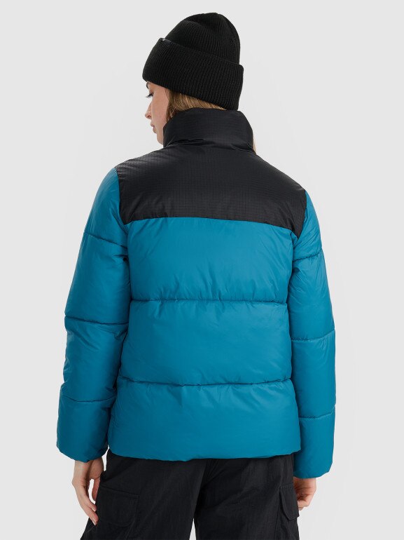 Damska kurtka puchowa pikowana 4F 4FWAW25TDJAF581 - turkusowa