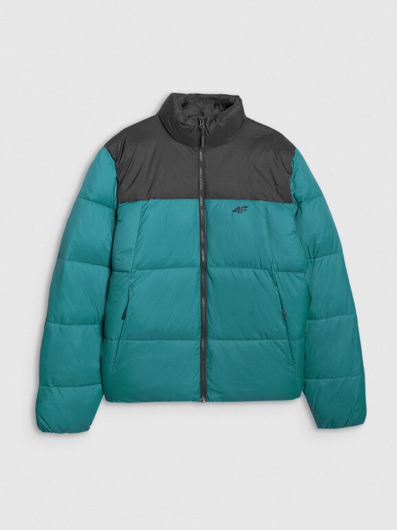 Damska kurtka puchowa pikowana 4F 4FWAW25TDJAF581 - turkusowa