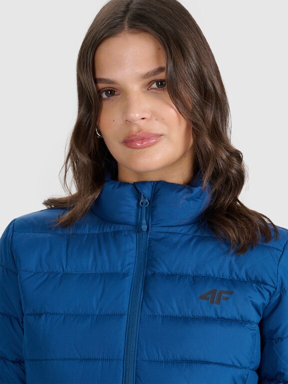 Damska kurtka puchowa pikowana 4F 4FWAW25TDJAF665 - niebieska