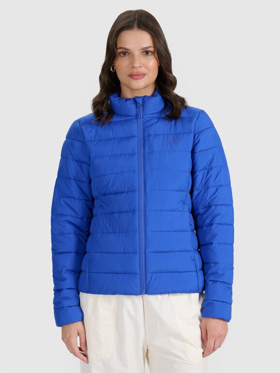 Damska kurtka puchowa pikowana 4F 4FWAW25TDJAF665 - niebieska