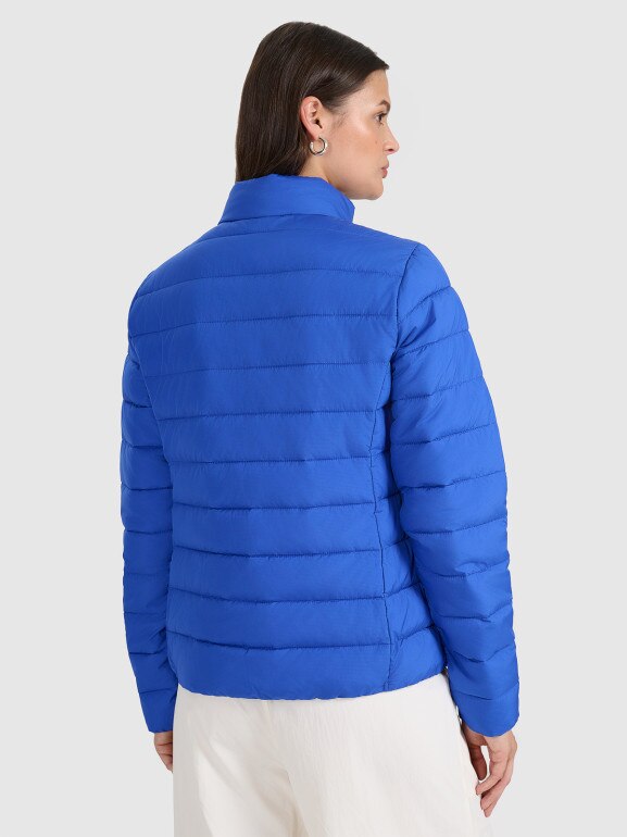 Damska kurtka puchowa pikowana 4F 4FWAW25TDJAF665 - niebieska