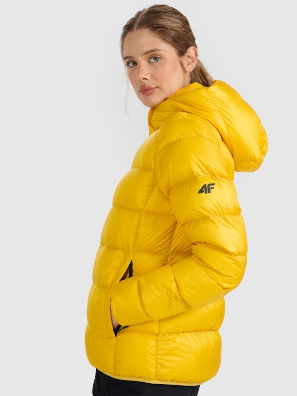 Damska kurtka trekkingowa z puchem naturalnym 4F 4FWAW25TDJAF0734 - żółta