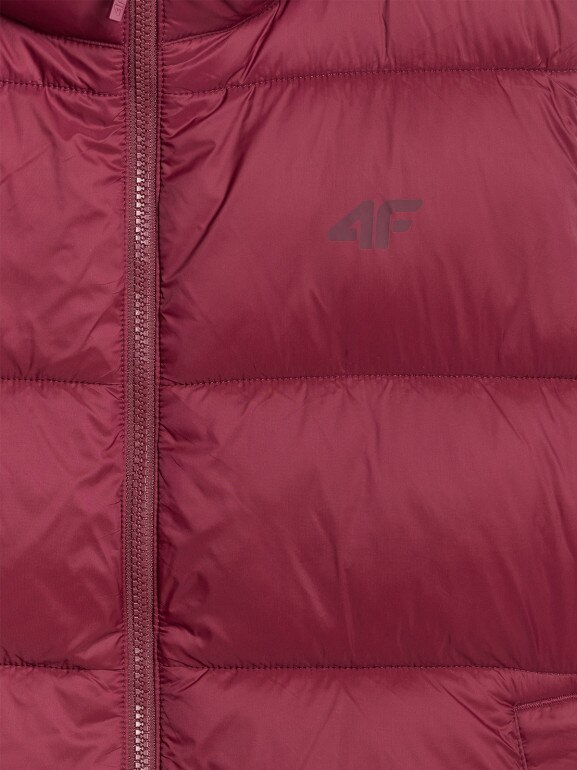 Damski bezrękawnik puchowy pikowany z kapturem 4F 4FRAW25TVJAF326 - bordowy