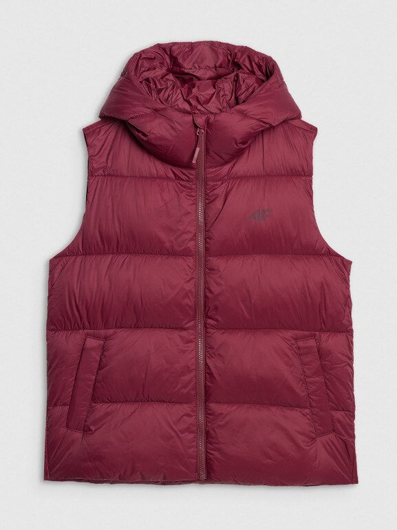 Damski bezrękawnik puchowy pikowany z kapturem 4F 4FRAW25TVJAF326 - bordowy