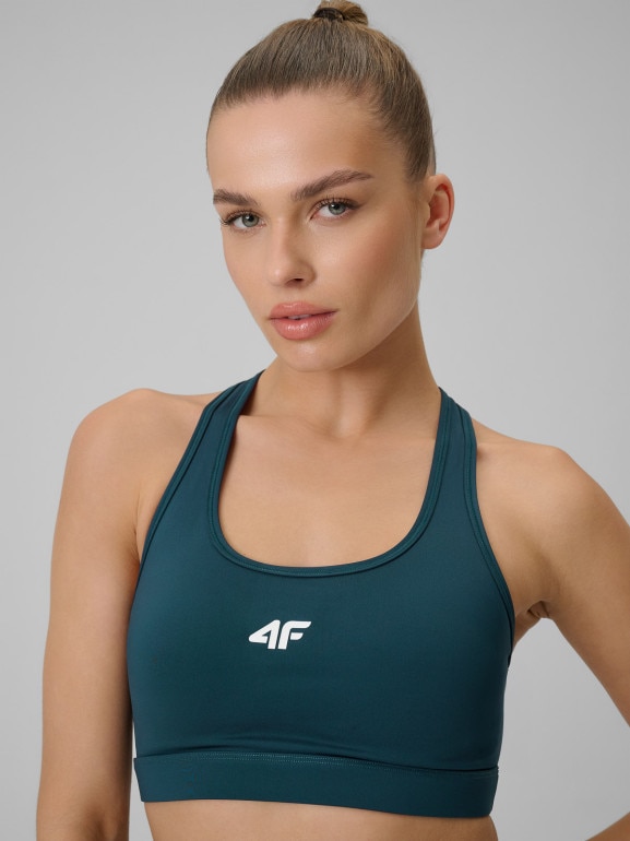 Damski biustonosz treningowy 4F 4FRSS26USBAF270 - turkusowy