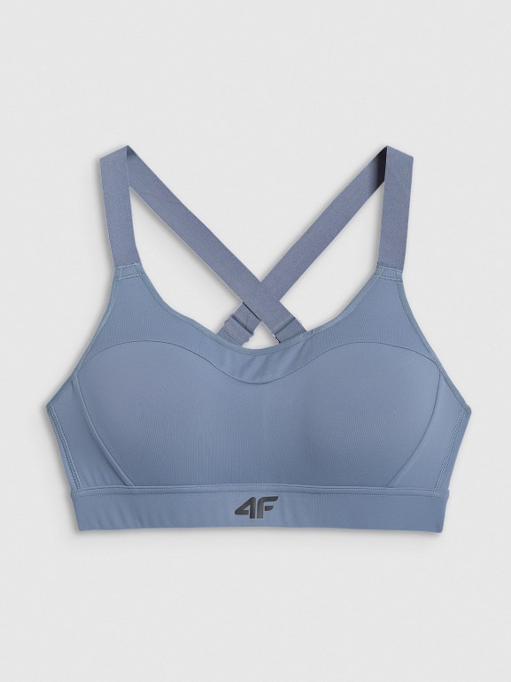 Damski biustonosz treningowy 4F 4FWAW25USBAF180 - niebieski