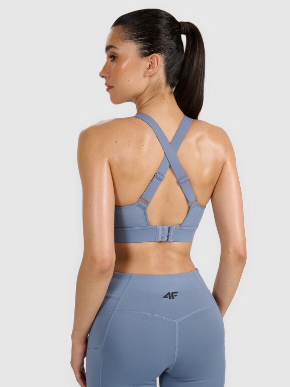 Damski biustonosz treningowy 4F 4FWAW25USBAF180 - niebieski