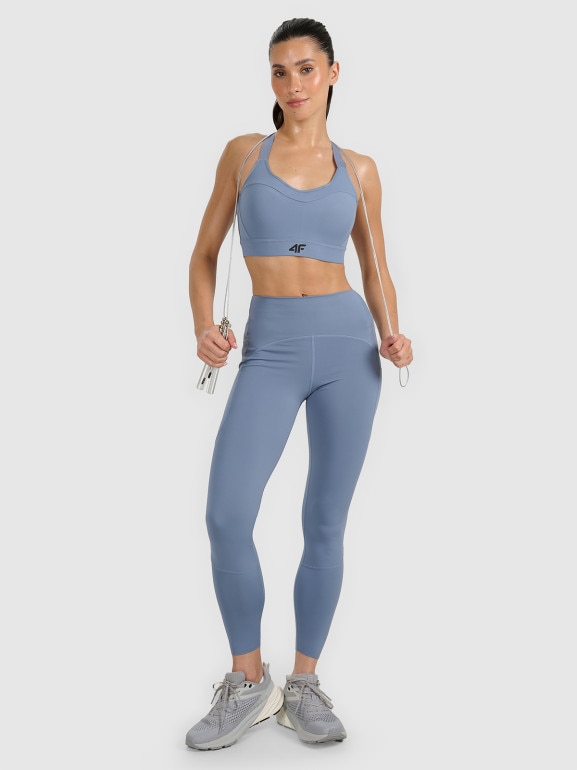 Damski biustonosz treningowy 4F 4FWAW25USBAF180 - niebieski