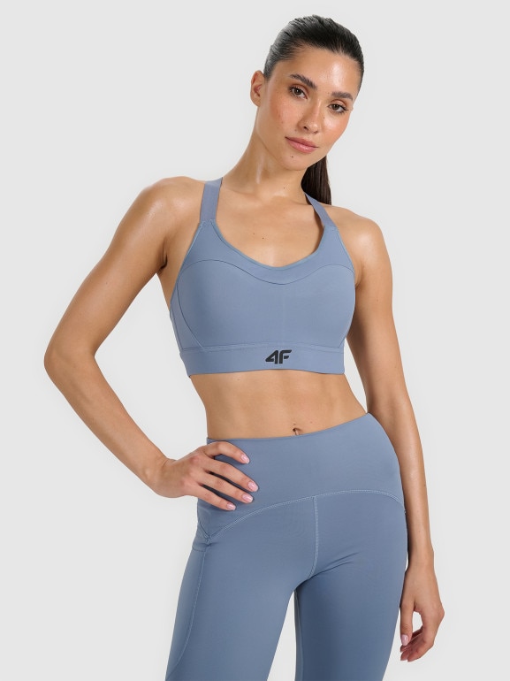 Damski biustonosz treningowy 4F 4FWAW25USBAF180 - niebieski