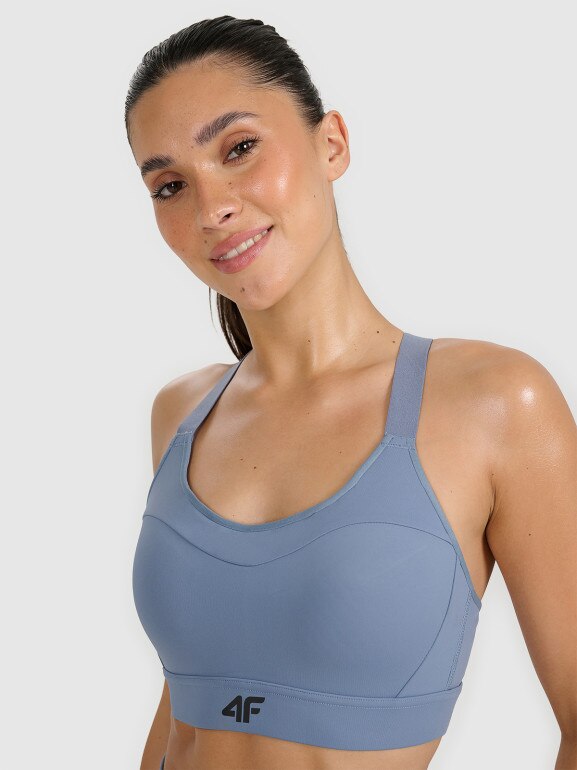 Damski biustonosz treningowy 4F 4FWAW25USBAF180 - niebieski