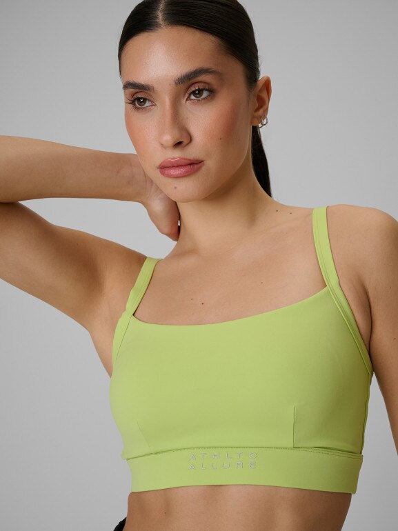 Damski biustonosz treningowy 4F 4FWSS26USBAF207 -  limonkowy