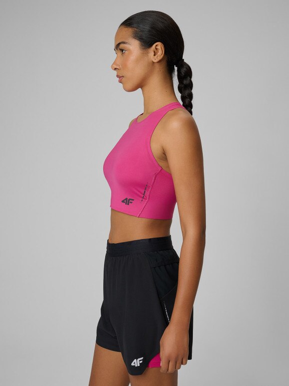 Damski crop-top do biegania 4F 4FWSS26TFSLF0902 - różowy