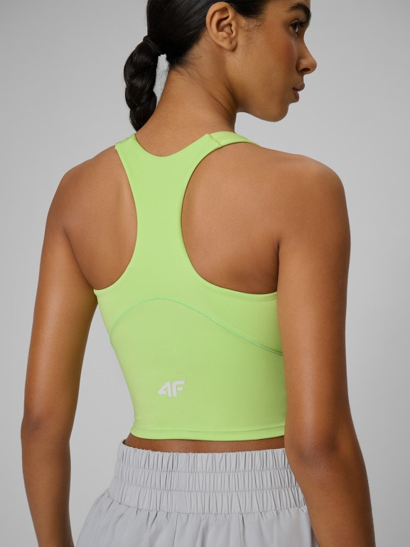 Damski crop-top treningowy 4F 4FWSS26TFSLF0751 - limonkowy